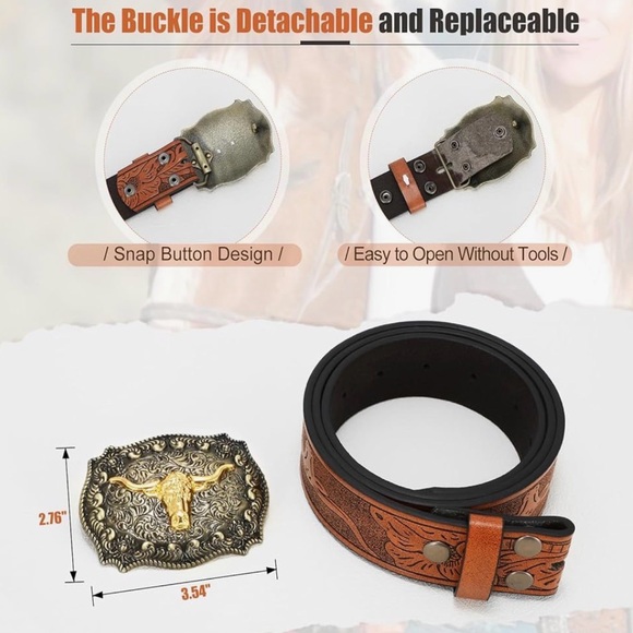 Womens Leather Cowgirl Buckle Belt Size M (36 Inches) New Without Tags - Picture 5 of 10